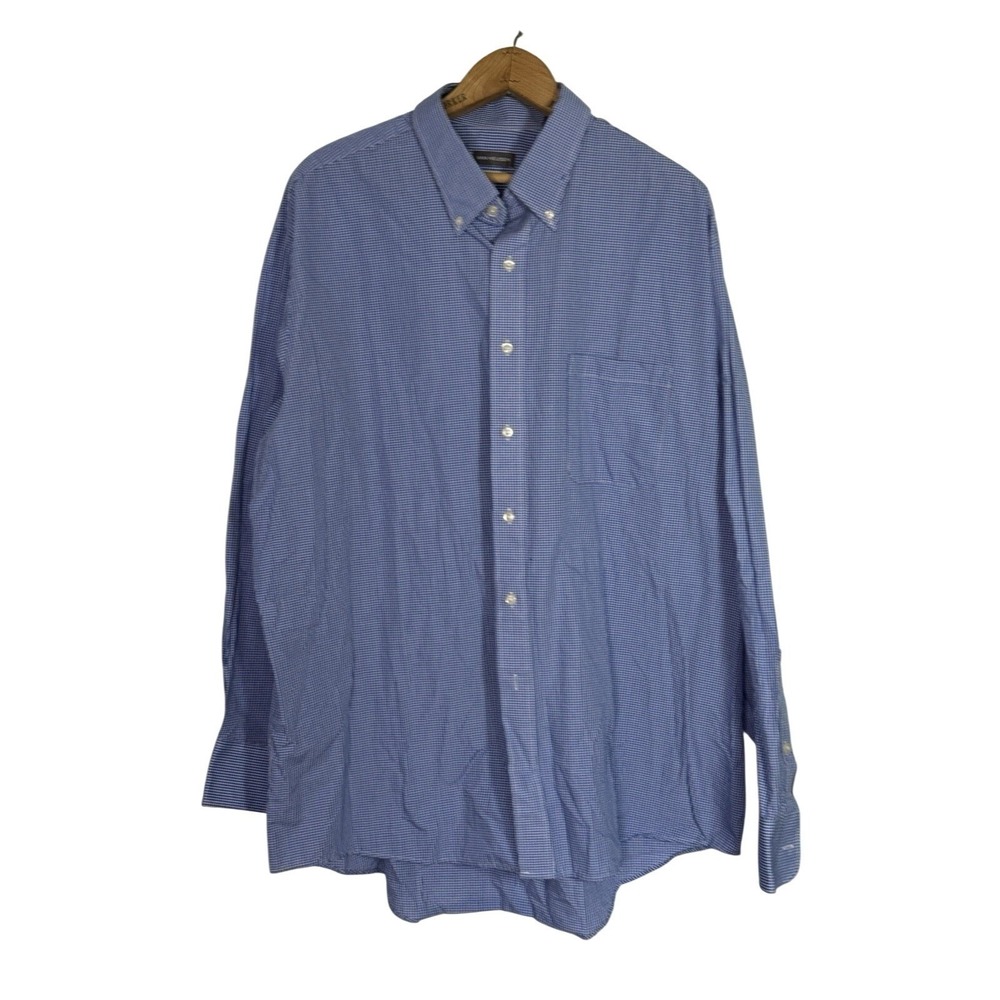 Van Heusen Button Down Shirt Men's 17.5/18 Regular Fit 34/35 Blue plaid